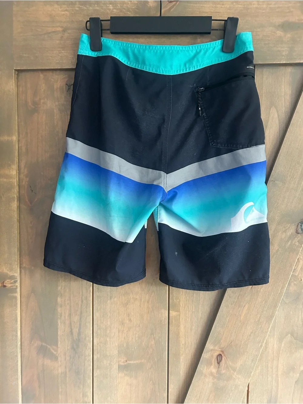 Quiksilver Black Swim Shorts with Teal & Blue Gradient Waistband
